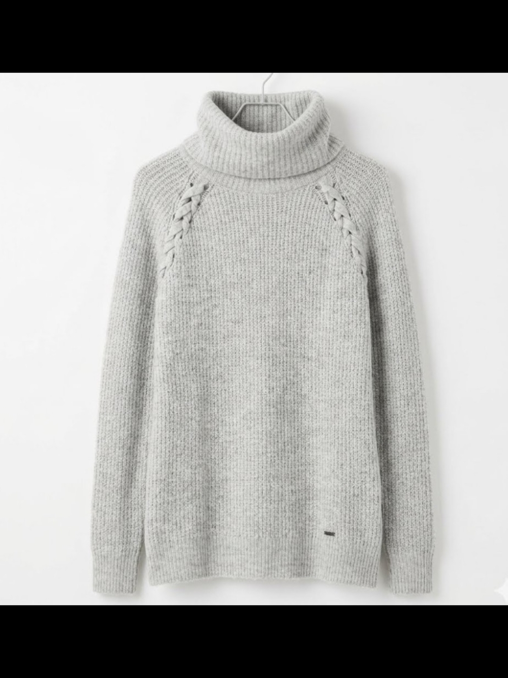 Hollister Grey Lace Up Shoulder Ribbed Turtleneck Knit Sweater Size S